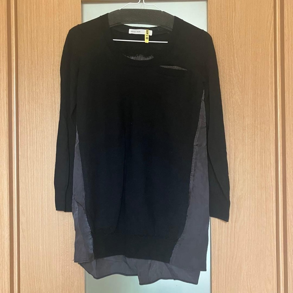 Sacai Luck Wool-Blend Long Sleeve T-Shirt M Black Plain Excellent Condition