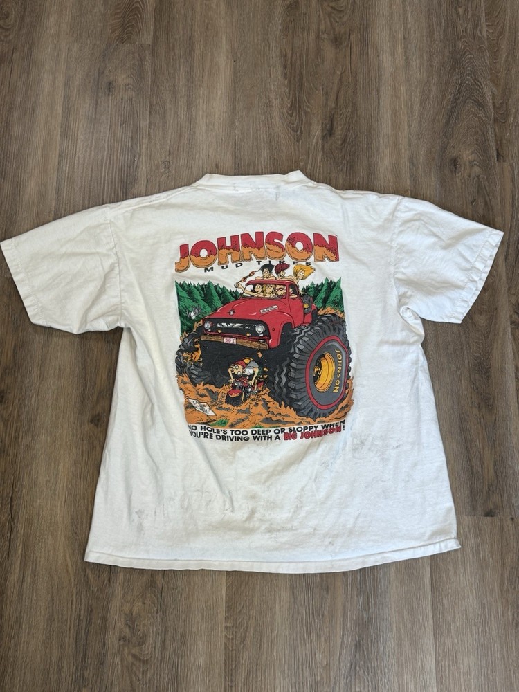 Vintage 90s Big Johnson Mud Tires T-Shirt Size Large Single Stitch USA