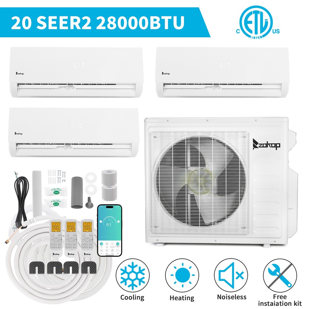 28000BTU 12K+12K+12K 3 Zone Mini Split Air Conditioner 20 SEER AC Unit Heat Pump