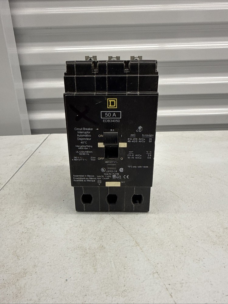 Square D Edb34050 3 Pole 50 Amp Bolt On Circuit Breaker 3P 50A