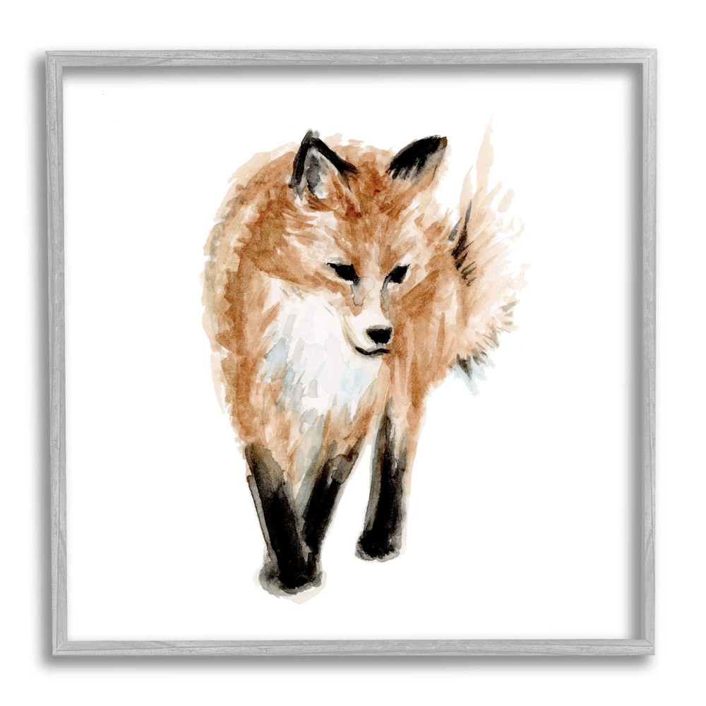 Red Fox Watercolor Painting ' Nursery Wild Animal Grey Framed Wall Art, 24 x ...
