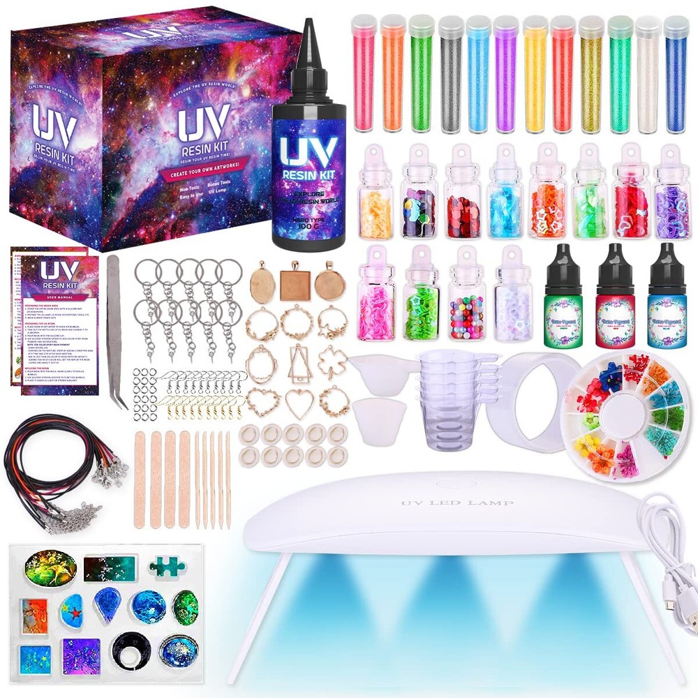 Epoxy Resin Kit for Beginners - Silicone Molds UV Light Clear Casting DIY Kit...