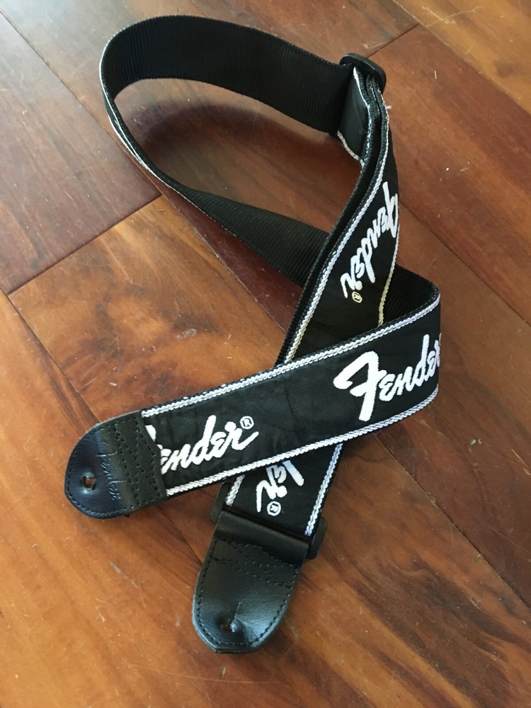 Fender Black Running Logo Guitar Strap for Strat Telecaster