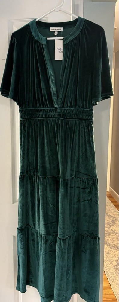 Forest Green Velvet Maxi Dress New With Tags Harlow & Rose Size L