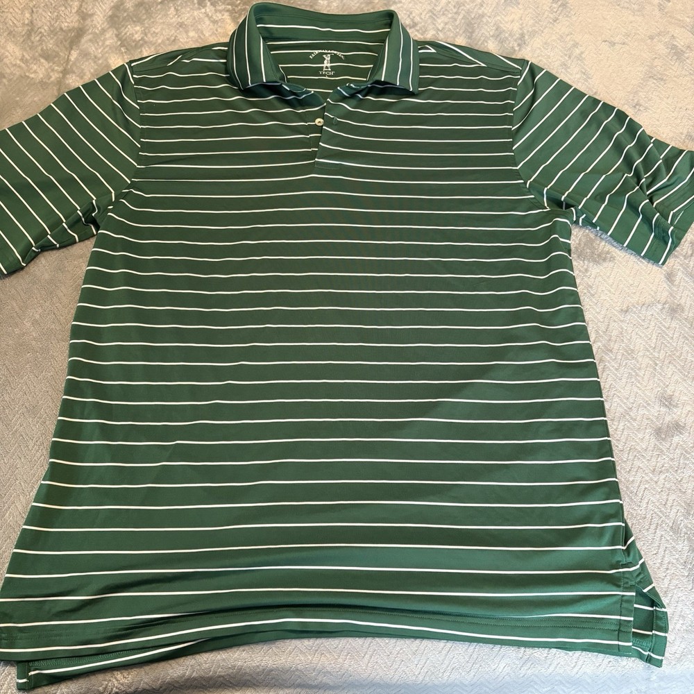 Fairway & Greene Tech Mens Golf Polo Shirt Short Sleeve Green White Striped Sz L