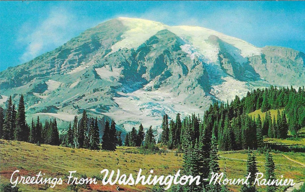 Vintage Washington Chrome Postcard Mount Rainier from Paradise Valley