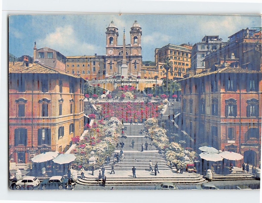 Postcard Piazza di Spagna Trinita dei Monti Rome Italy