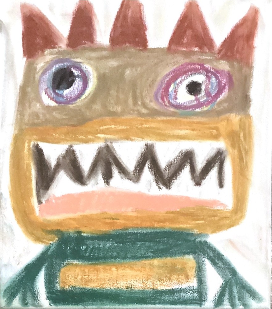 Basquiat Style Graffiti Abstract Art Face Original Oil Pastel 11 by 14 on Canvas-image