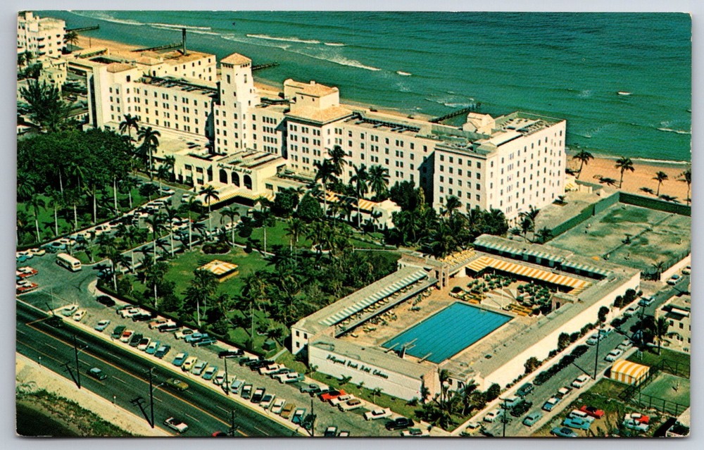 Florida~Aerial View Of Hollywood Beach Hotel Pool & Golf Club~Vintage Postcard