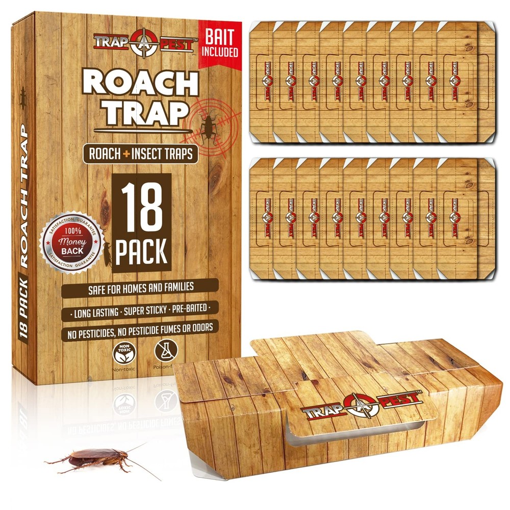 Roach Traps Indoor Sticky (18 Pack) - Glue for Roaches 18 Pack, Black