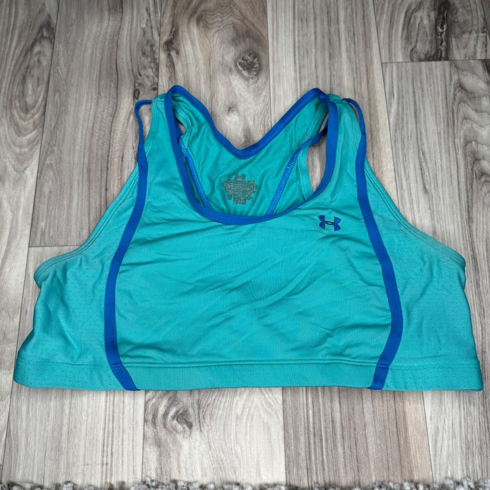 Under Armour Sports Bra Womens XL Teal Blue Racerback HeatGear 2740
