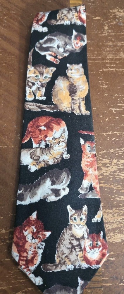 Vintage TANGO Necktie By Max Raab | Cats Galore Made In USA 100% Cotton Black