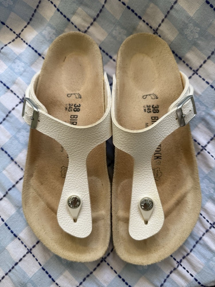 Birkenstock Gizeh Women Birko Flor White Leather Thong Sandal 38 EU 7-7 1/2 US