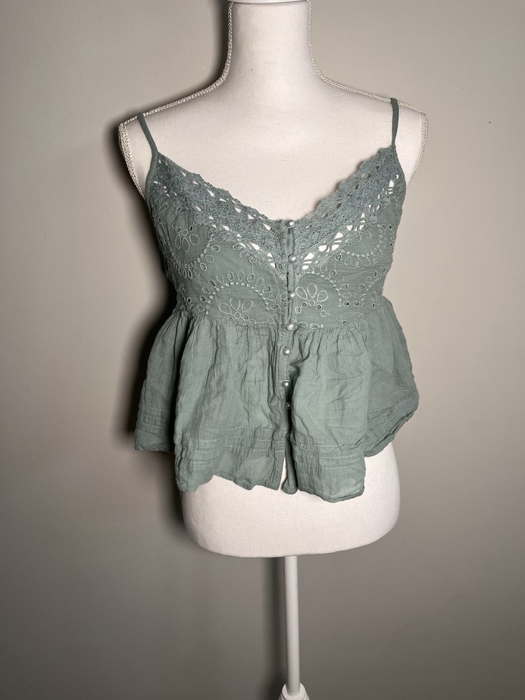 Women's American Eagle Outfitters Lace Trim Camisole - Dusty Green Size Medium