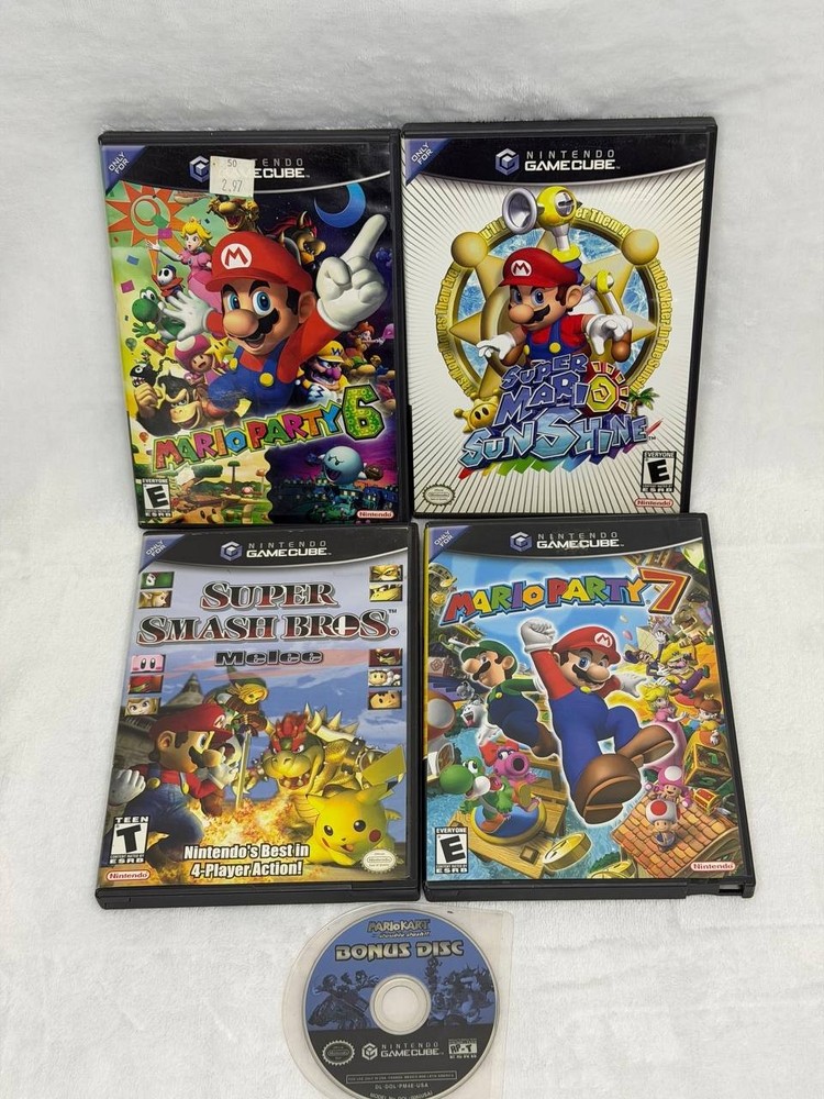 GameCube Lot 5 Mario Games Smash Bros Melee Mario Party 6 7 Sunshine + Bonus Dis