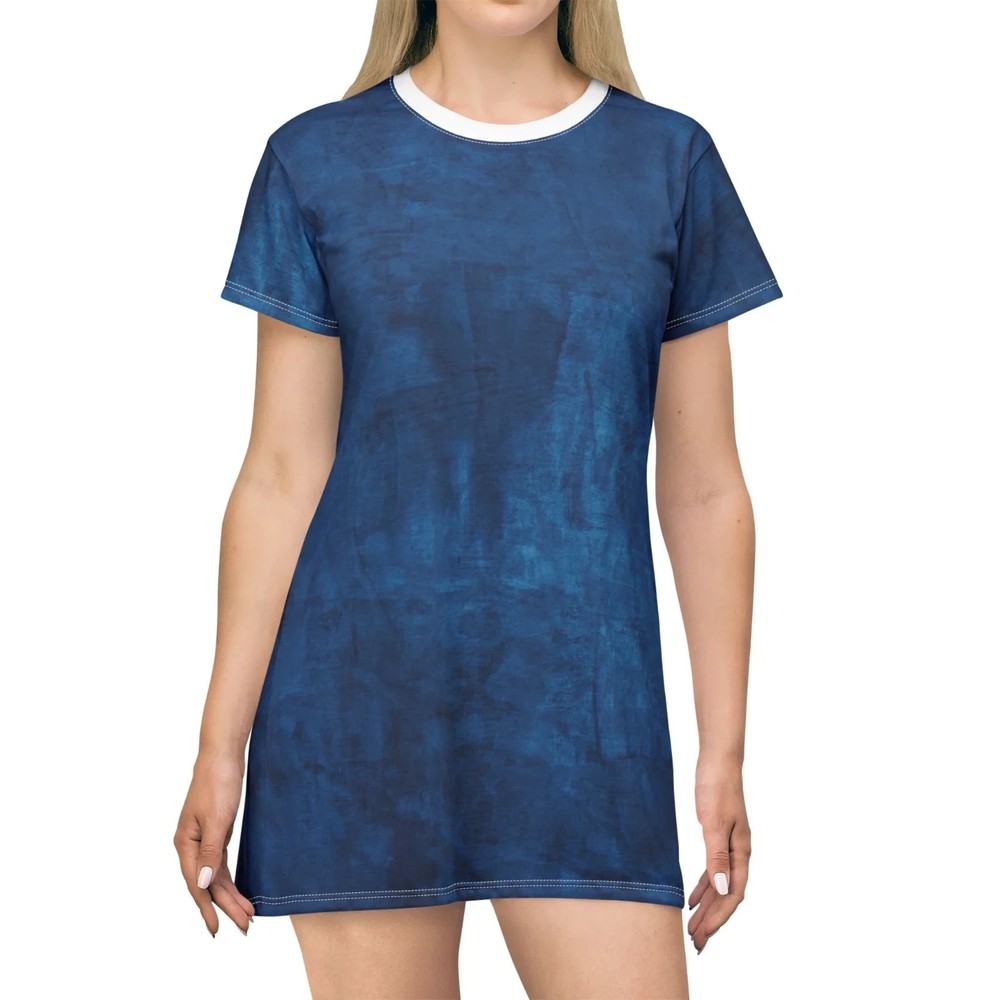 Women's All Over Print T-Shirt Dress Navy Blue Textured Abstract Graphic Tee-image