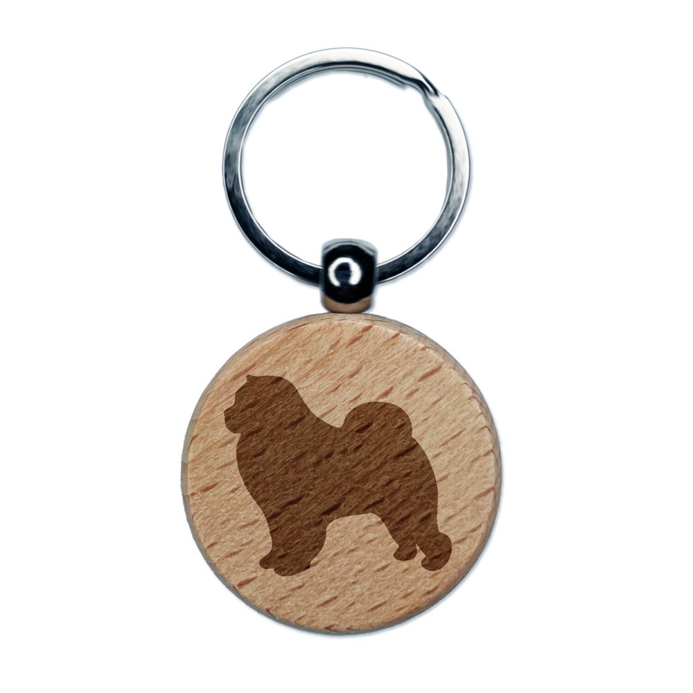 Chow Chow Dog Solid Engraved Wood Round Keychain Tag Charm