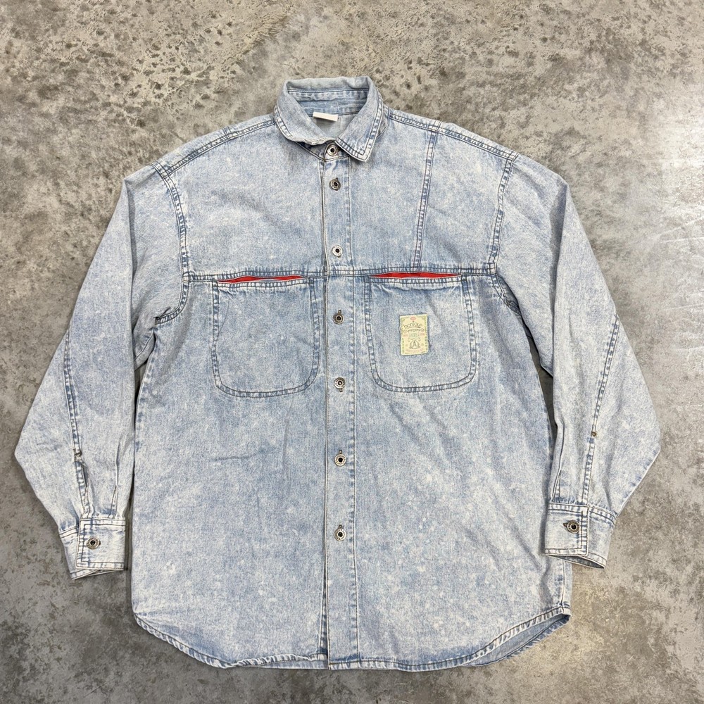 Vintage BonJour Shirt womens Large Blue Acid Wash Denim Workwear Button Up