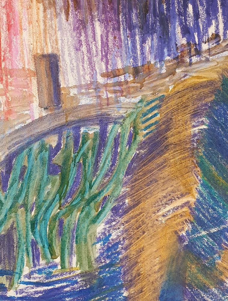 Vintage abstract expressionism watercolor painting landscape