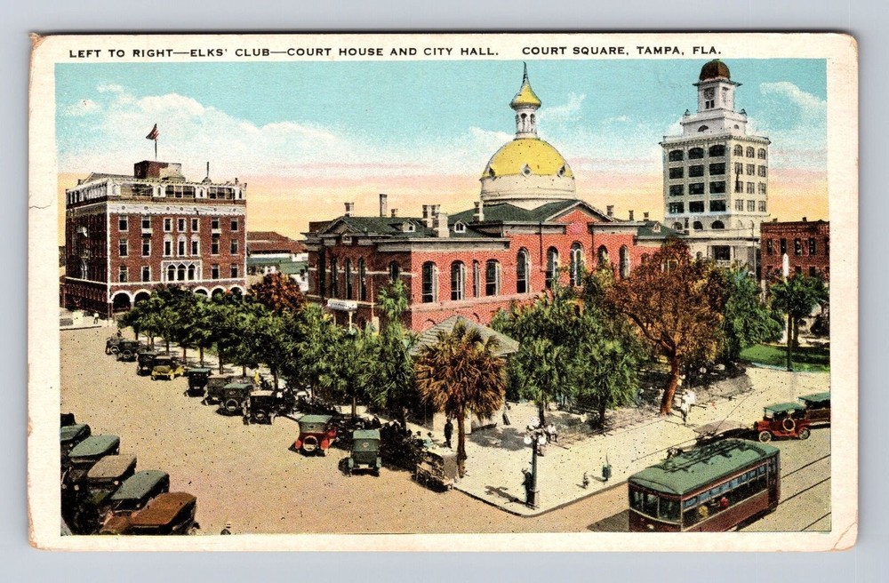 Tampa FL-Florida, Court House, City Hall, Elks Club, Antique Vintage Postcard