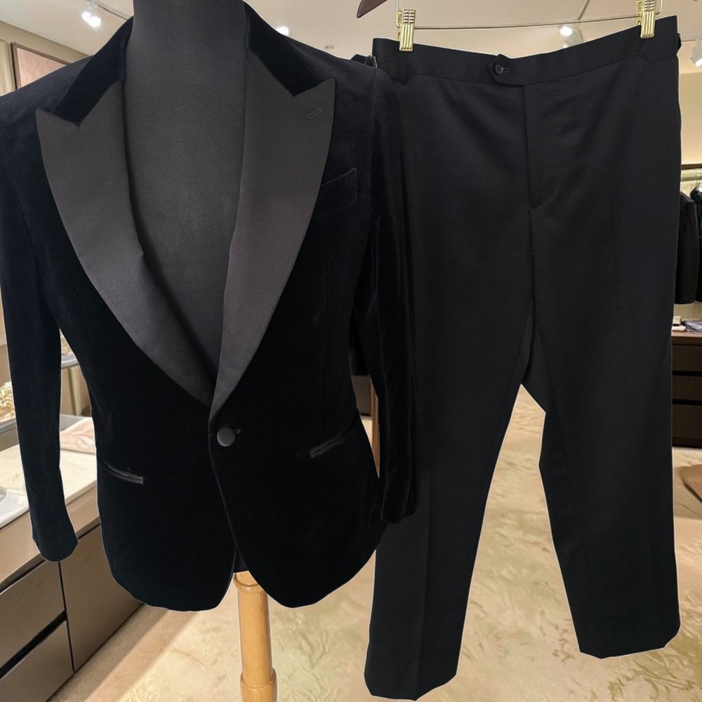Spier & Mackay Peak Lapel Tuxedo 38s 32x28 Velvet Jacket Adjustable Waist