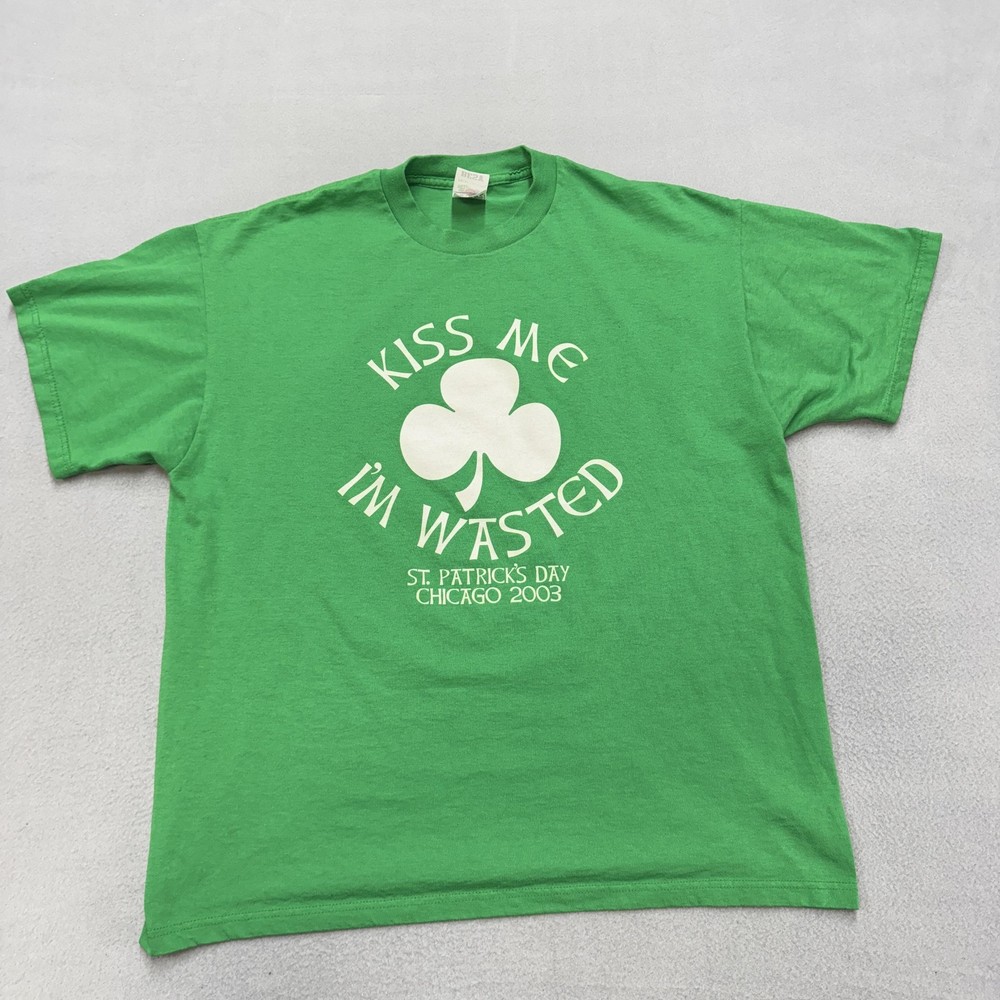 Vintage Fruit Of The Loom Shirt Mens XL Green Kiss Me I'm Wasted St Patricks Day