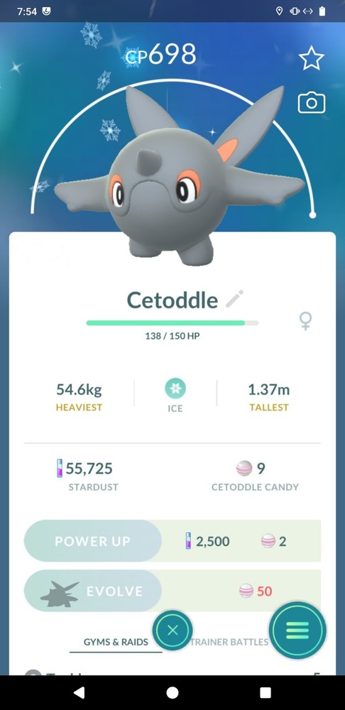Shiny Cetoddle trade for 20k Stardust - Registered shiny only