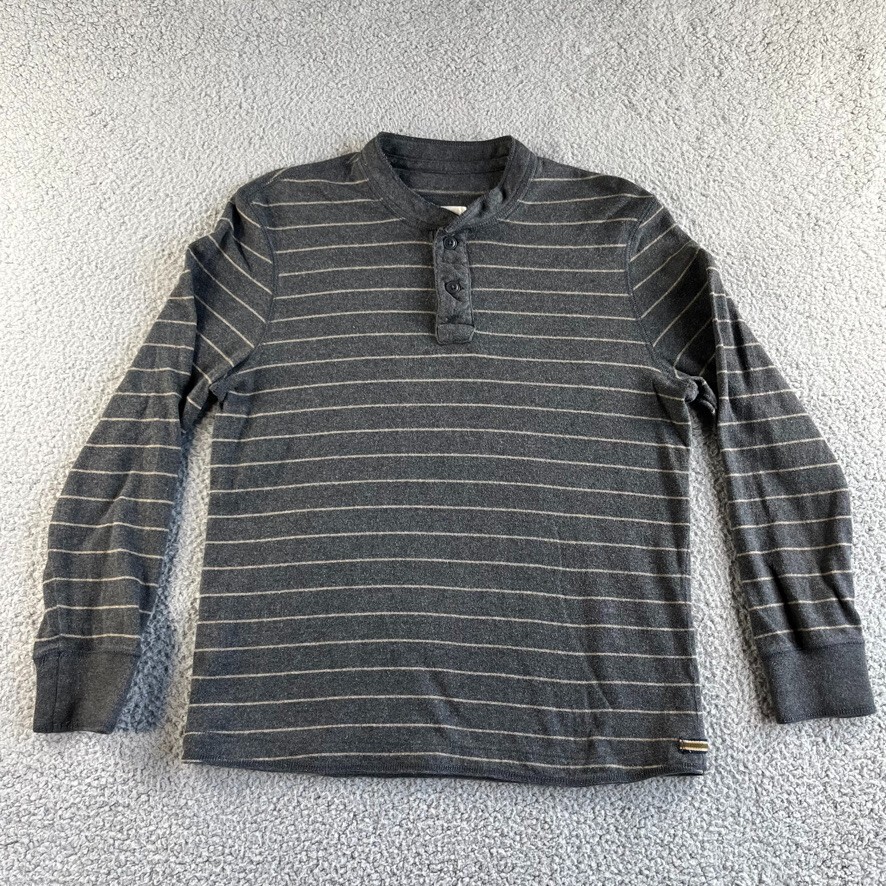 NEW Eddie Bauer T Shirt Mens Small Gray Striped Henley Pullover Legend Wash