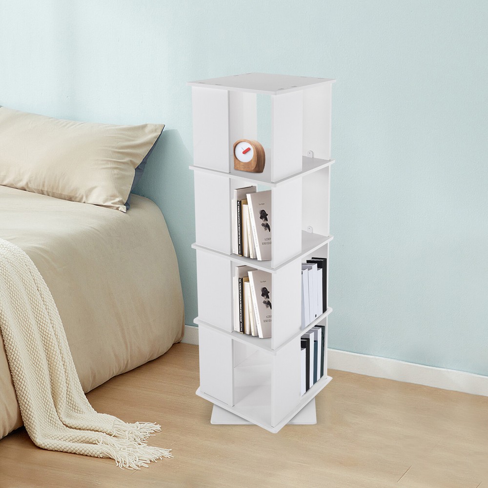 White 360° Rotating Bookcase Freestanding Display Shelf Storage