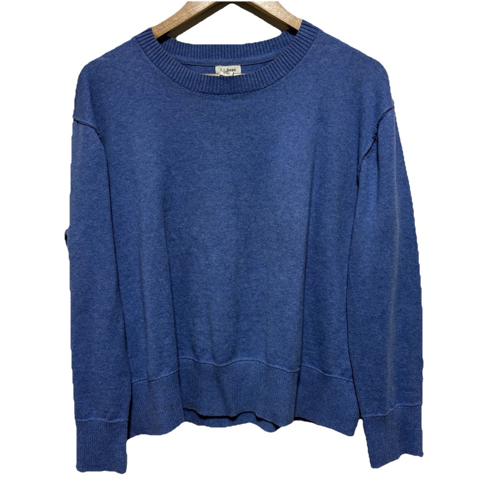 LL Bean Sweater Womens XL Petite Blue Cotton Cashmere Pullover
