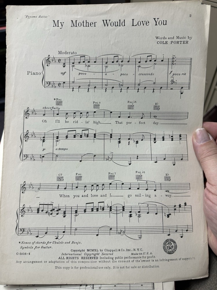1940 MOTHER WOULD LOVE YOU Cole Porter Revue Sheet Music ‘Panama Hattie’