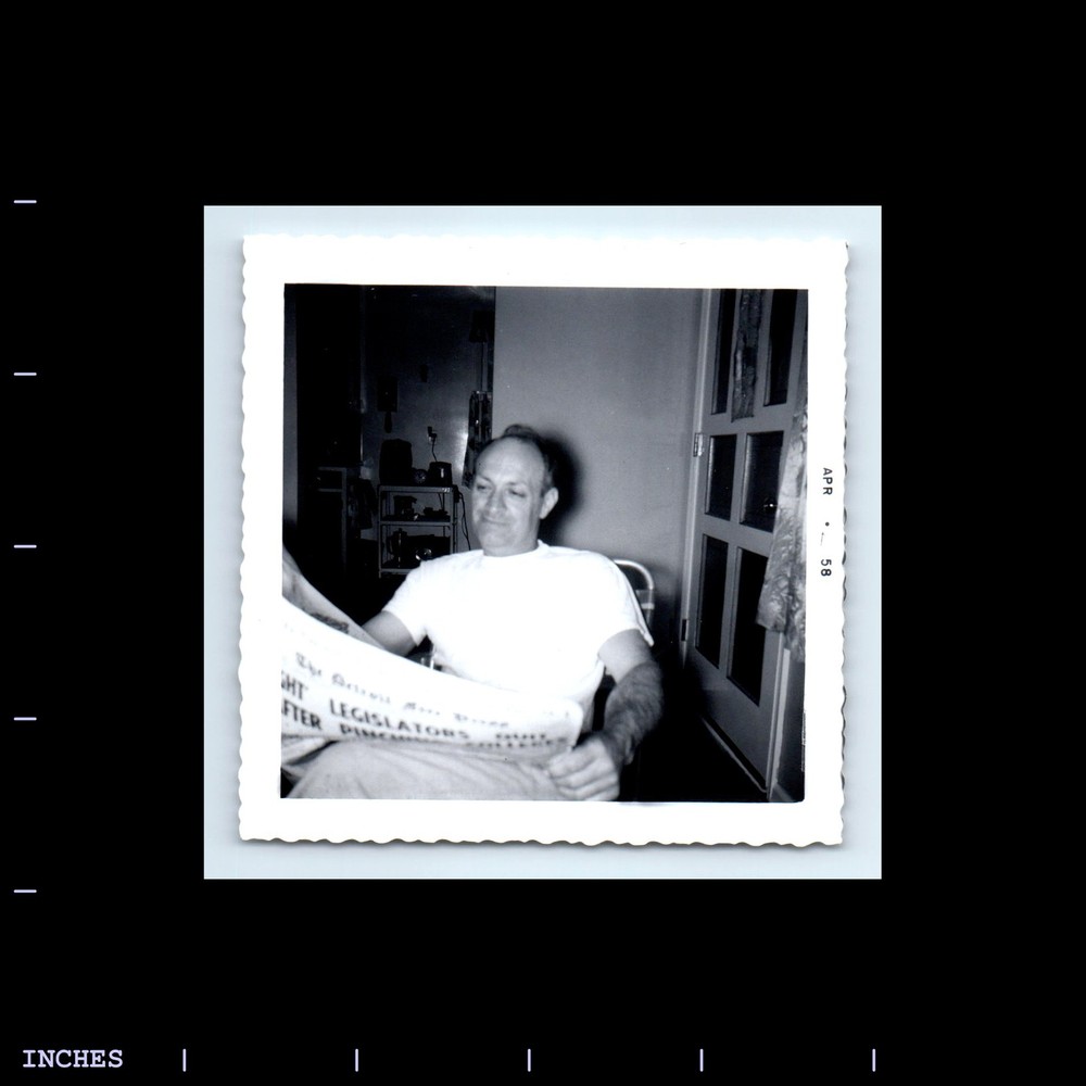 Vintage Square Photo MAN READING NEWSPAPER 1958