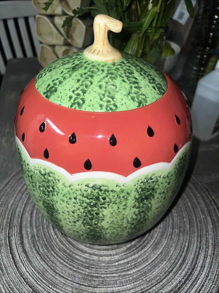Vintage Ceramic Watermelon Cookie Jar / Candy Dish / Canister – Preowned
