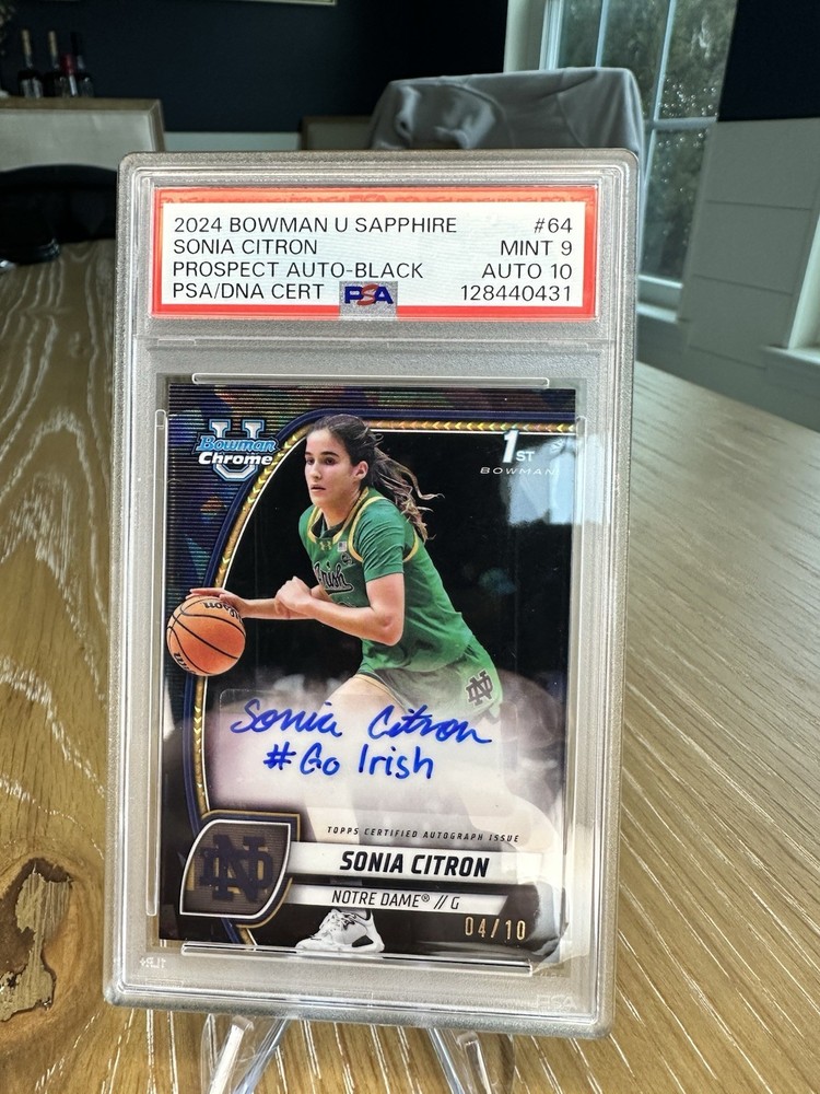 2024 BOWMAN U CHROME SAPPHIRE #64 SONIA CITRON 4/10 PSA 9 AUTO 10 GO IRISH