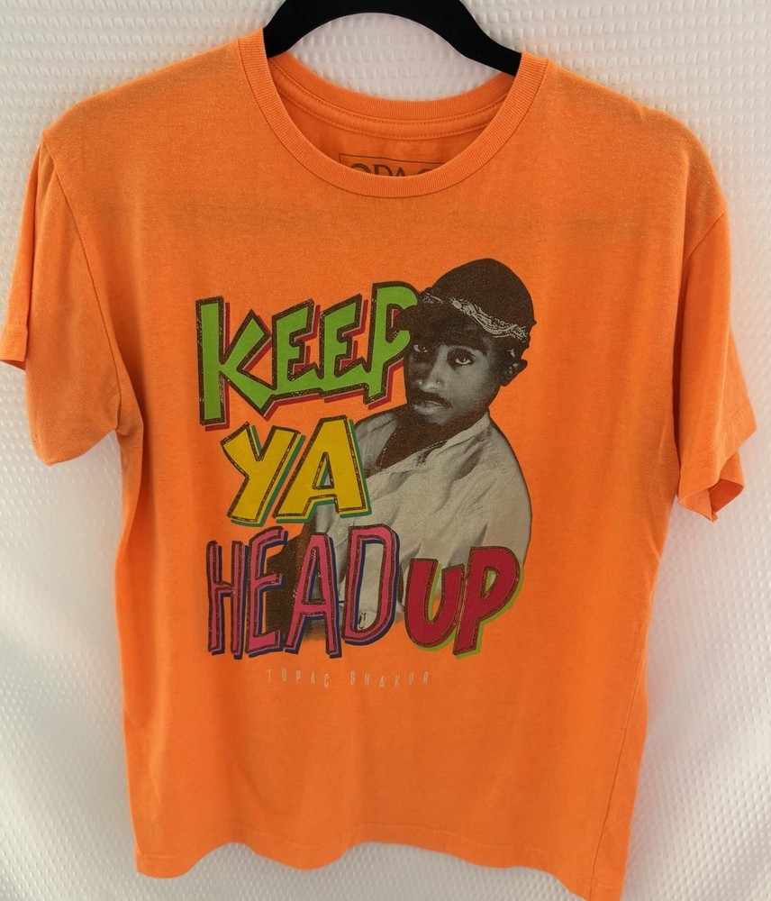 2PAC Tupac Shakur Keep Ya Head Up Orange Graphic Men's T-Shirt Cotton XL Vintage