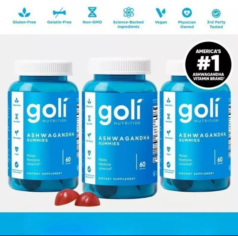 3 Pcs Goli Nutrition Ashwagandha Gummies Mixed Berry 60 Count