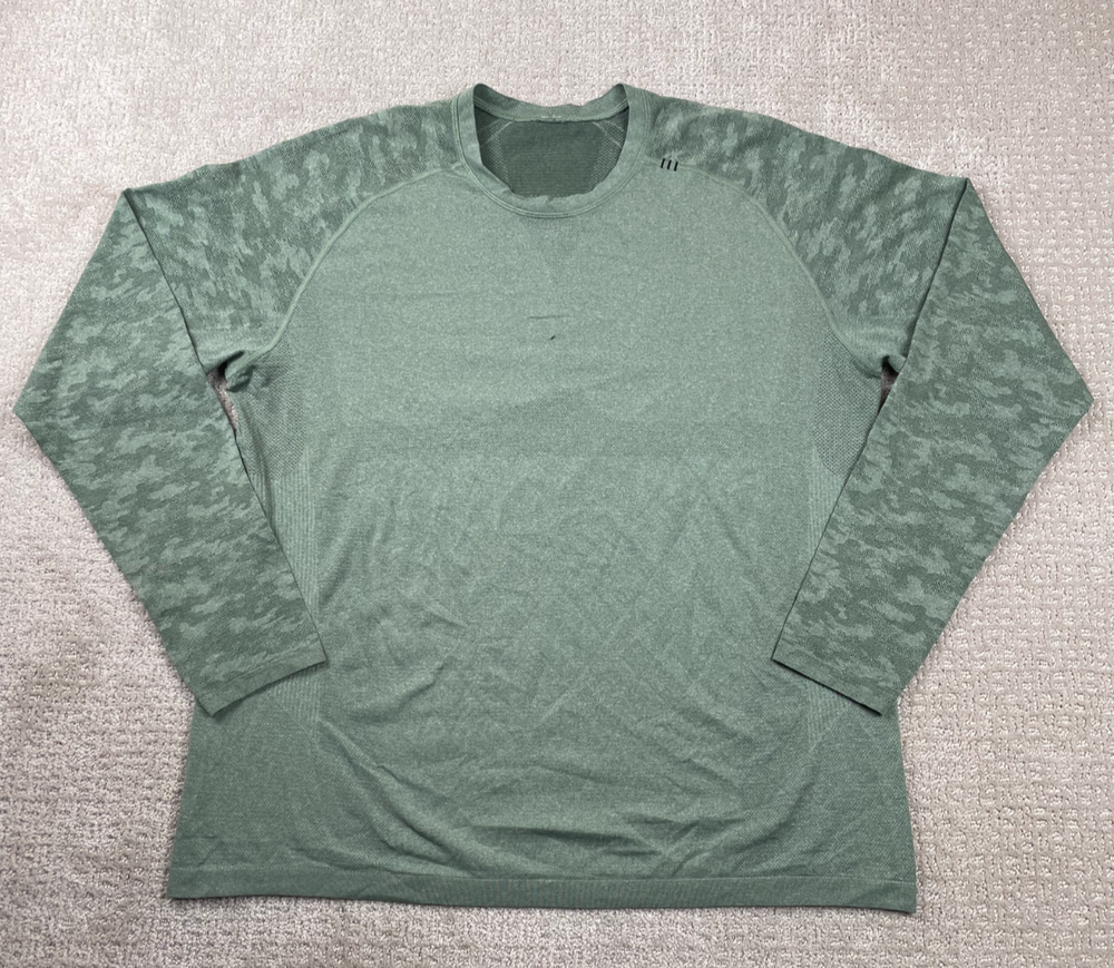 Lululemon T Shirt Mens 2XL Green Metal Vent Tech Long Sleeve Stretch Workout Gym