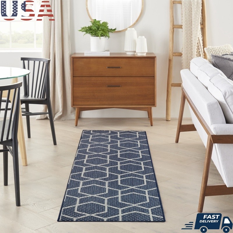 Geometric Flatweave Outdoor Runner Rug Easy Clean Versatile Indoor Outdoor Use