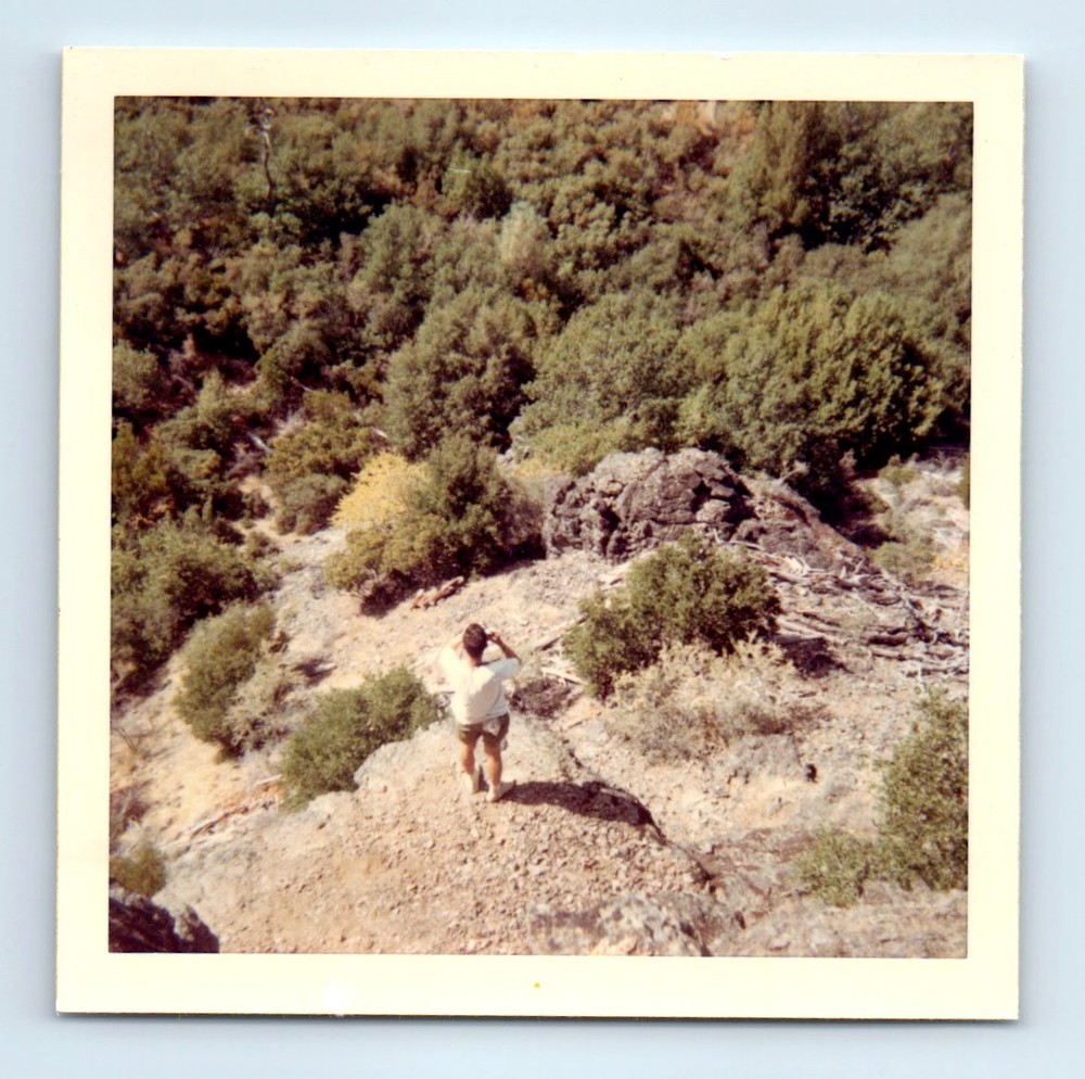 Old Vintage Square Color Photo SOLO MAN ON MOUNTAIN REAR VIEW FROM BEHIND