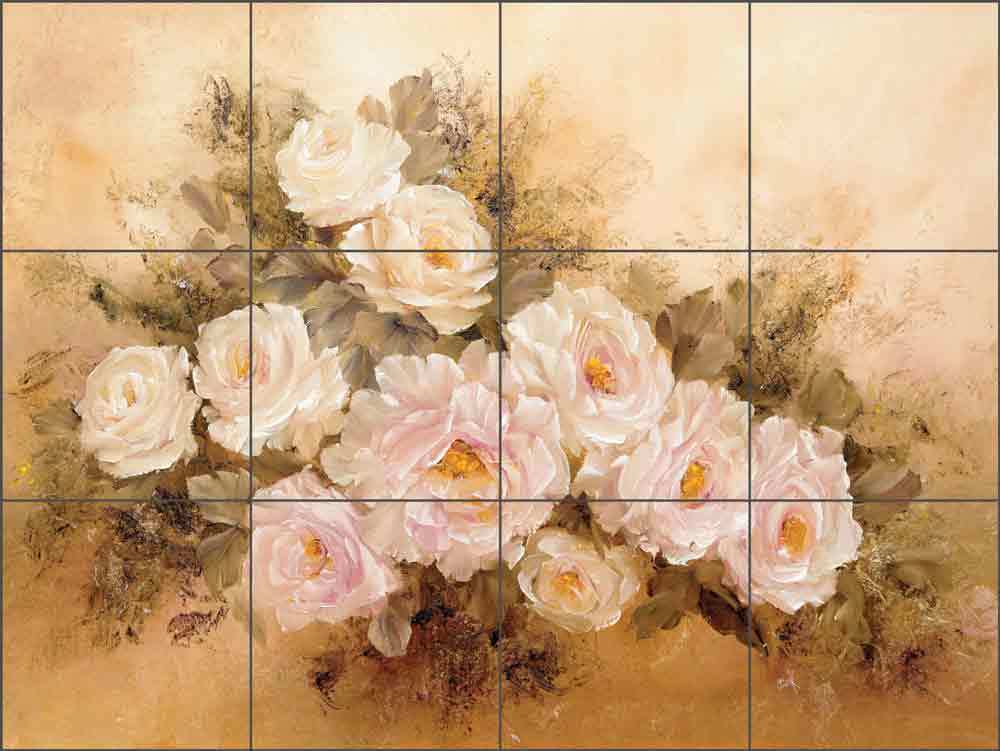 Rose Tile Backsplash Carolyn Cook Art Ceramic Kitchen Mural CC002