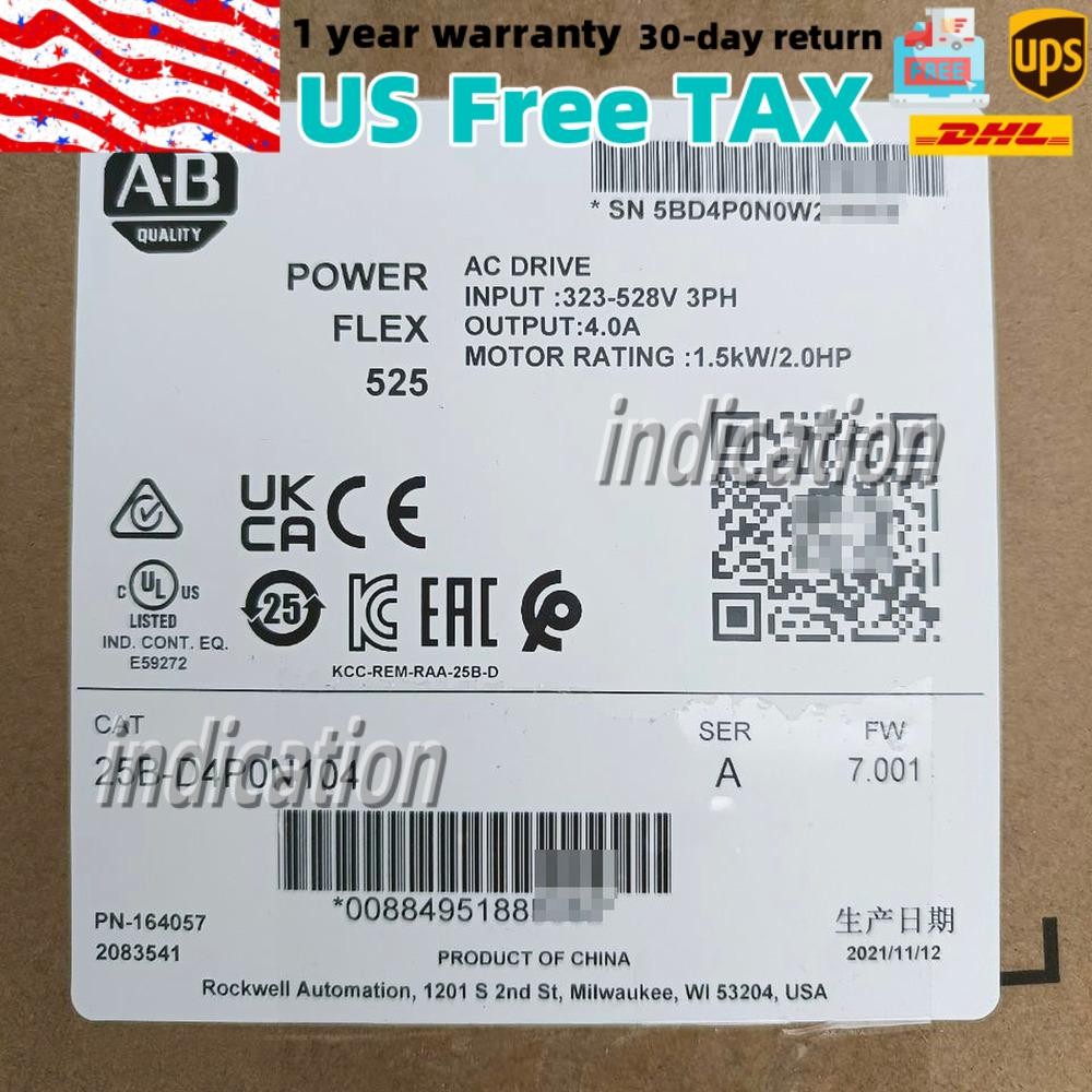 New Sealed AB 25B-D4P0N104 Power Flex 525 1.5kW 2Hp AC Drive US Free Tax