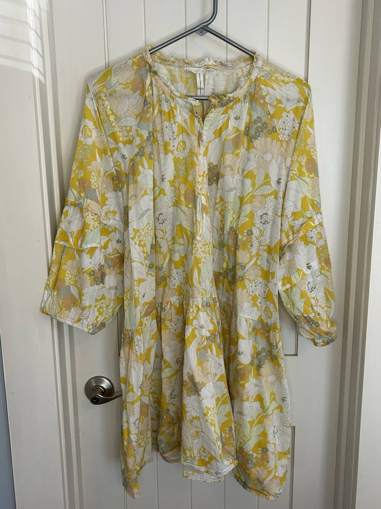 Apiece Apart Maurino Drop Waist Dress Size Large Yellow Floral
