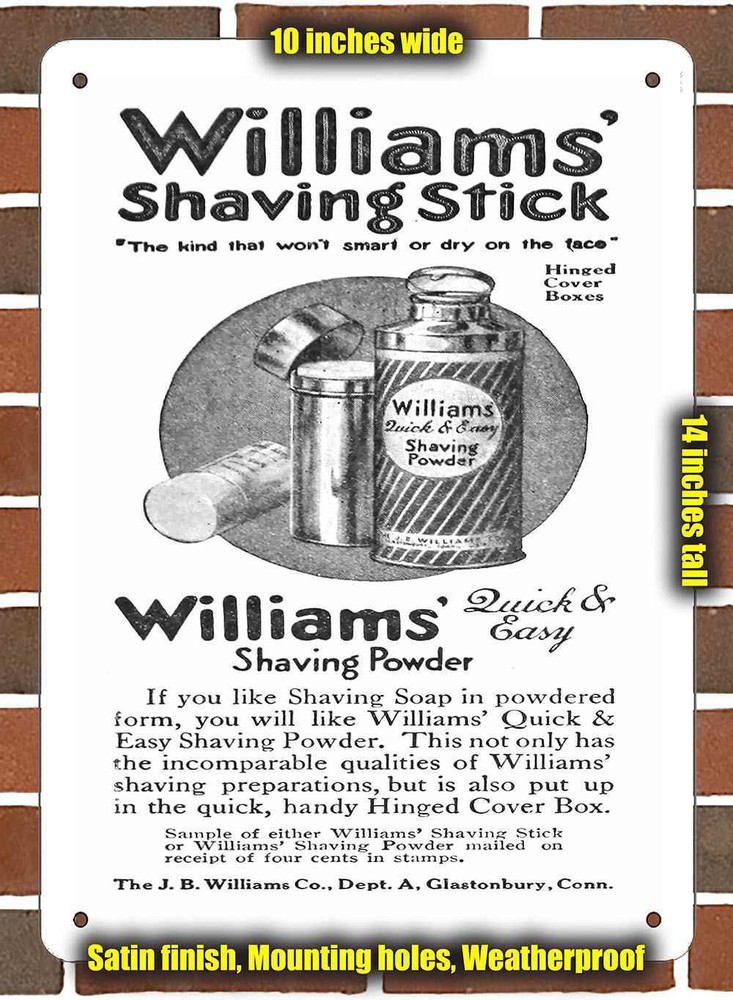 Metal Sign - 1910 Williams' Shaving Stick and Powder- 10x14 inches
