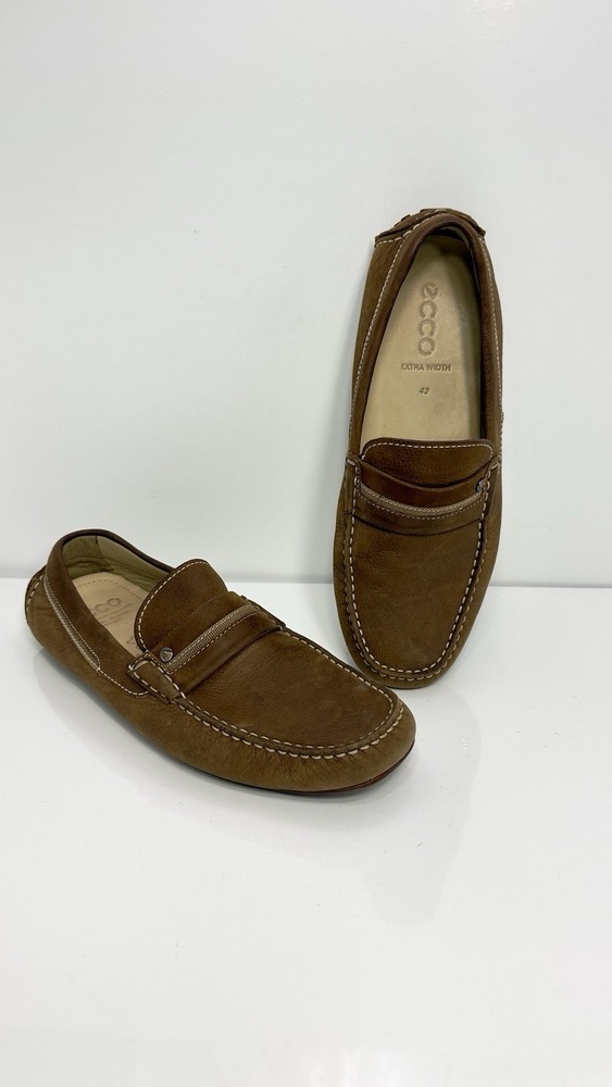 ECCO Lite Moc Mens Leather Moccasin Size 42 Size 8 Brown Leather Slip On