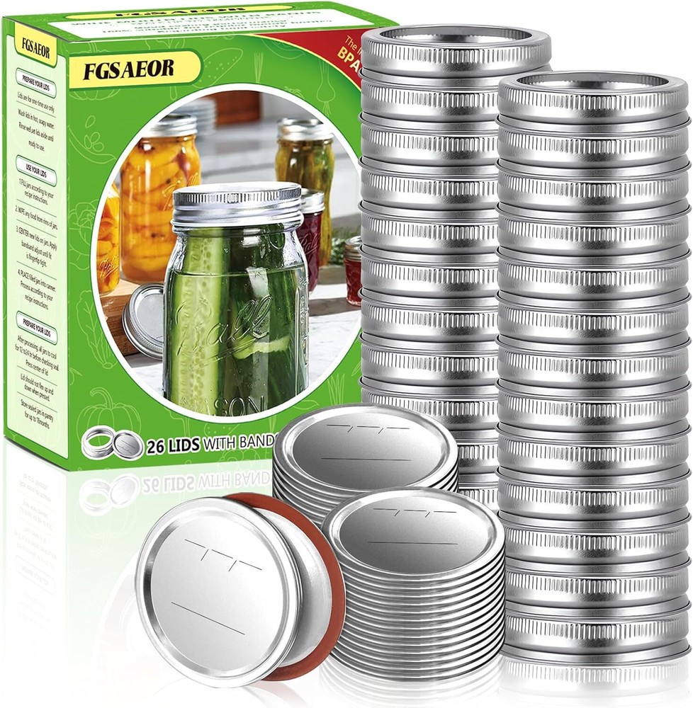 FGSAEOR 52Pcs Wide Mouth Canning Lids + Rings (Wide -52 Count), Silver