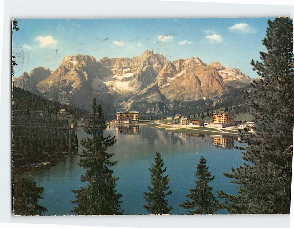 Postcard Panoramic View Lake Misurina Dolomites Italy