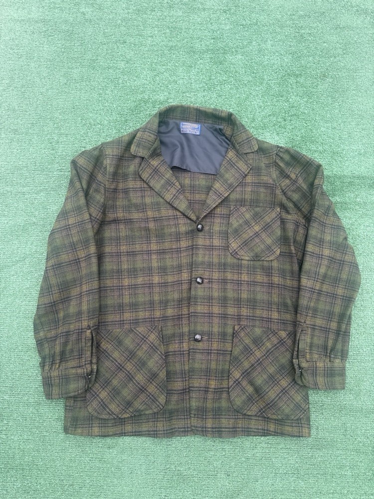 Pendleton Jacket Sport Coat Mens Medium Tartan Plaid Green Wool Vintage Outdoor