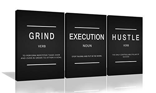 3 Pieces Grind Verb Hustle Verb Execution Noun Motivational Wall Art Canvas P...