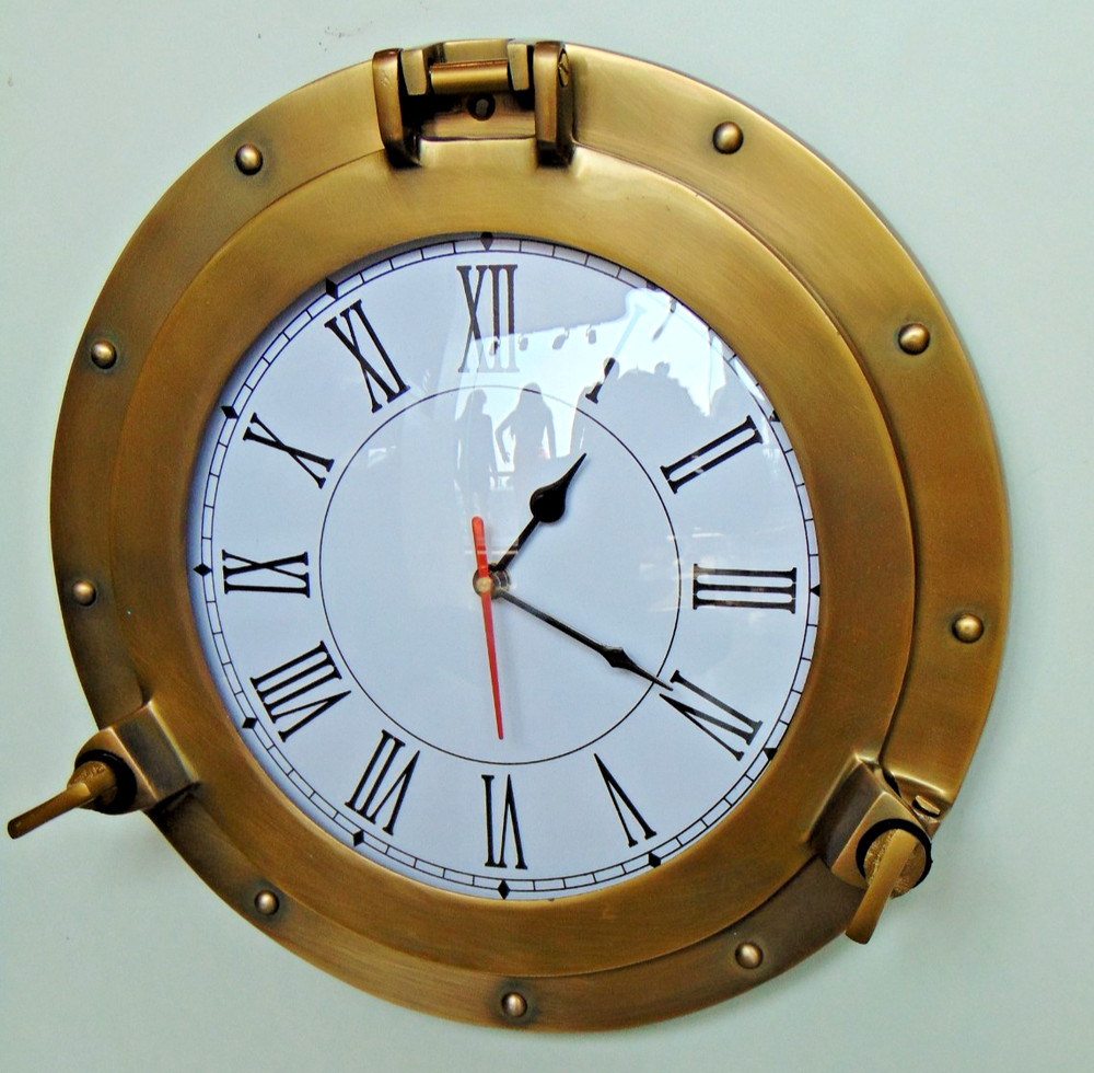 Antique Marine Brass Ship Porthole Clock Nautical Wall Clock Home Decorative