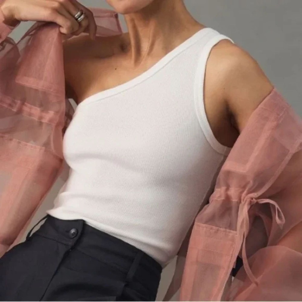 Anthropologie Pilcro Zeda Ribbed One‑Shoulder Top White Size S NWT Cotton